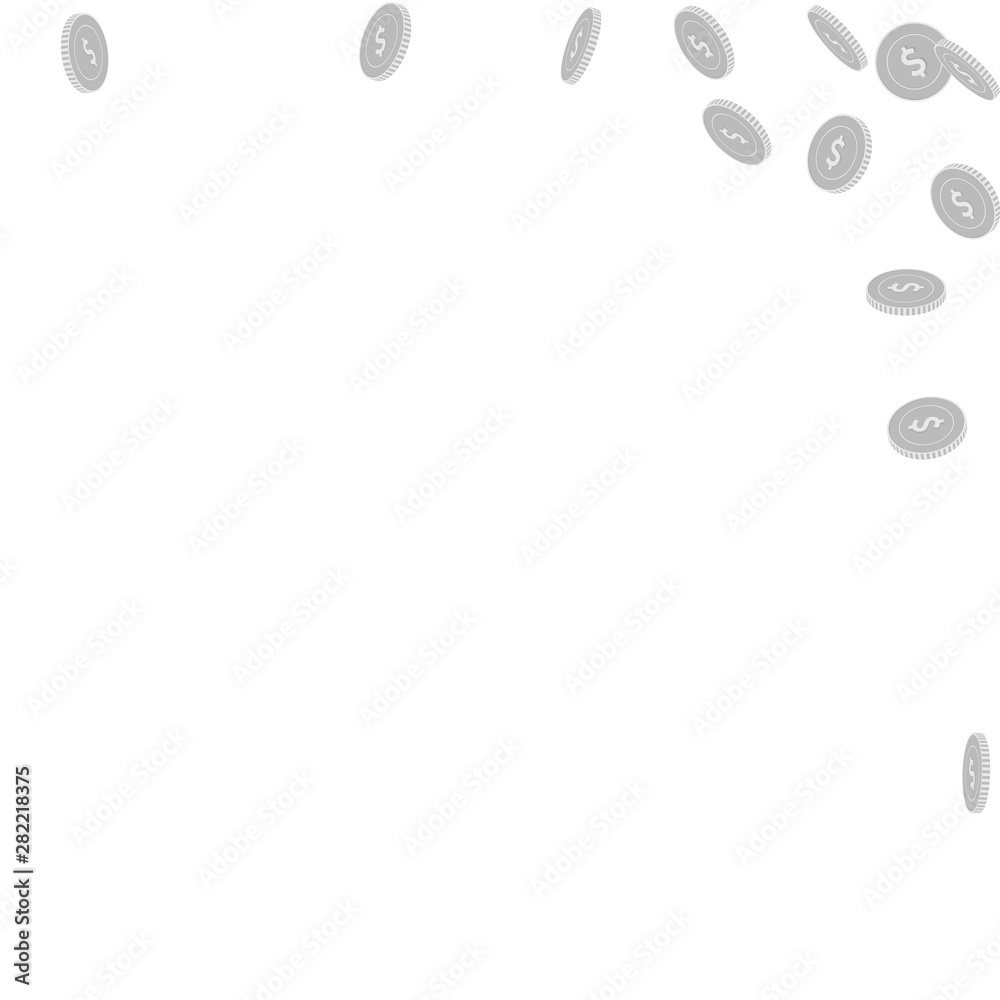 American dollar coins falling. Scattered black and American dollar coins falling. Scattered black and