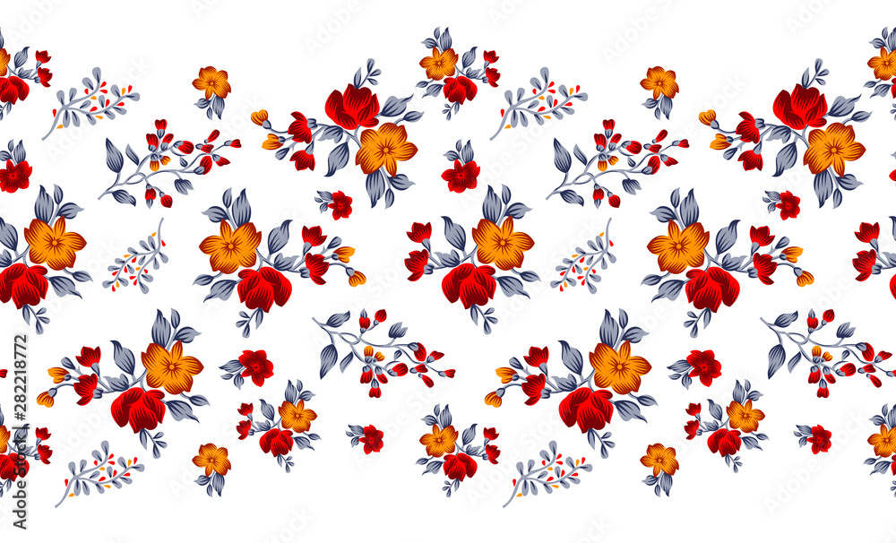 Seamless cute textile floral border