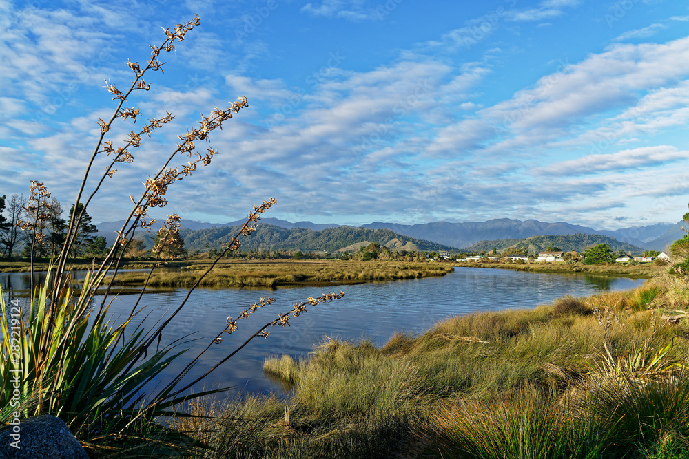 Karamea viewed from the estuary walkway, Karamea West Coast region, New Zealand. Karamea viewed from the estuary walkway, Karamea West Coast region, New Zealand.