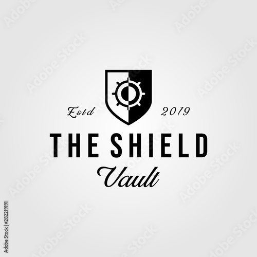 vintage vault logo shield retro vector