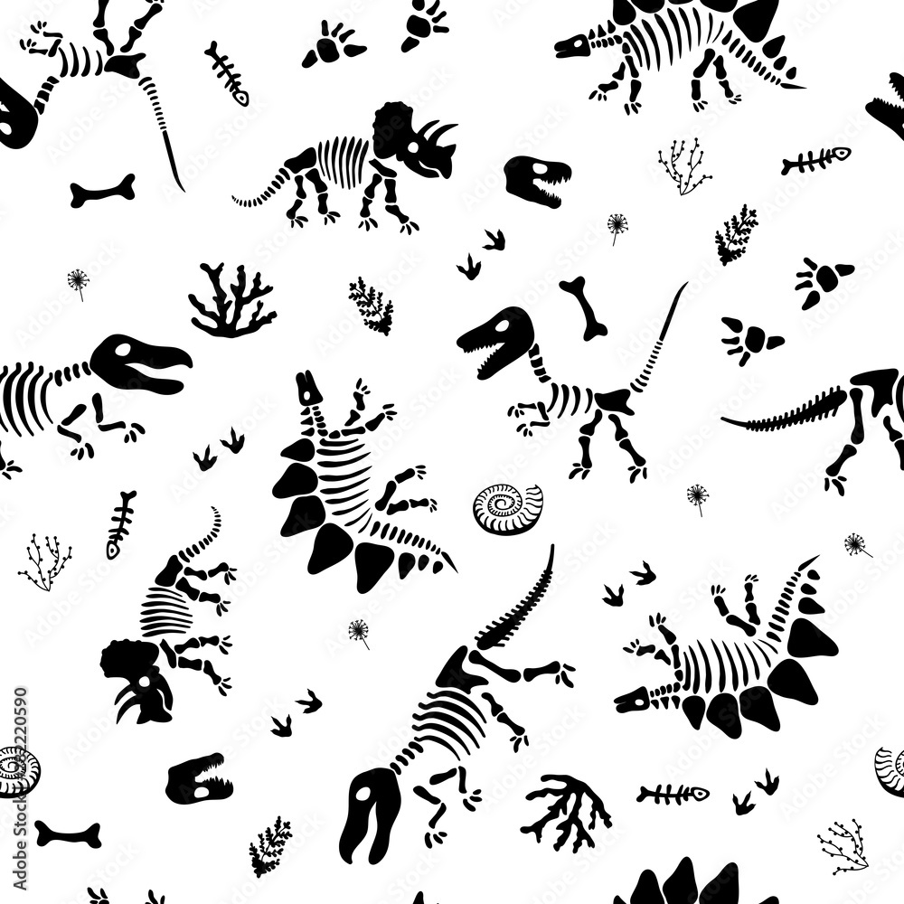 Seamless funny pattern with bone dinosaur for kids