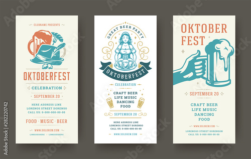 Oktoberfest flyers or banners set vintage typographic design templates vector illustration.