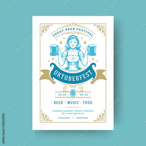 Oktoberfest party flyer vintage typography template design invitation beer festival celebration vector poster.