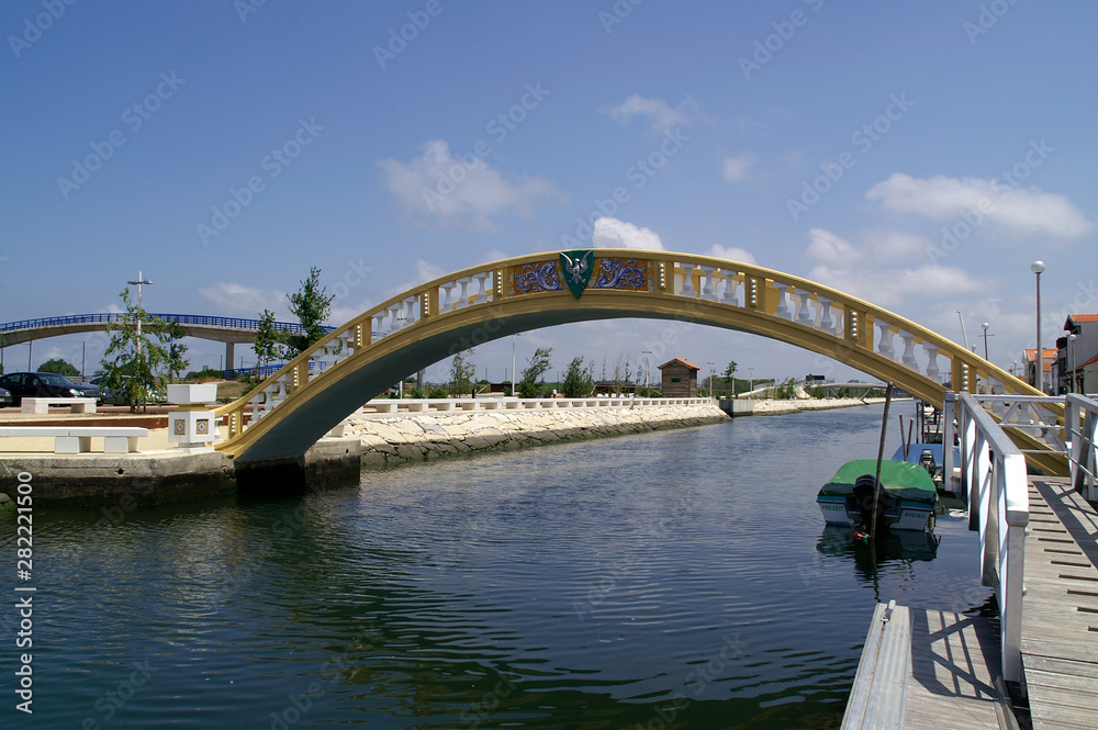 Aveiro (District of Aveiro) Portugal. Puente dos Carcavelos on the San Roque canal in the estuaries of the historic center of the city of Aveiro