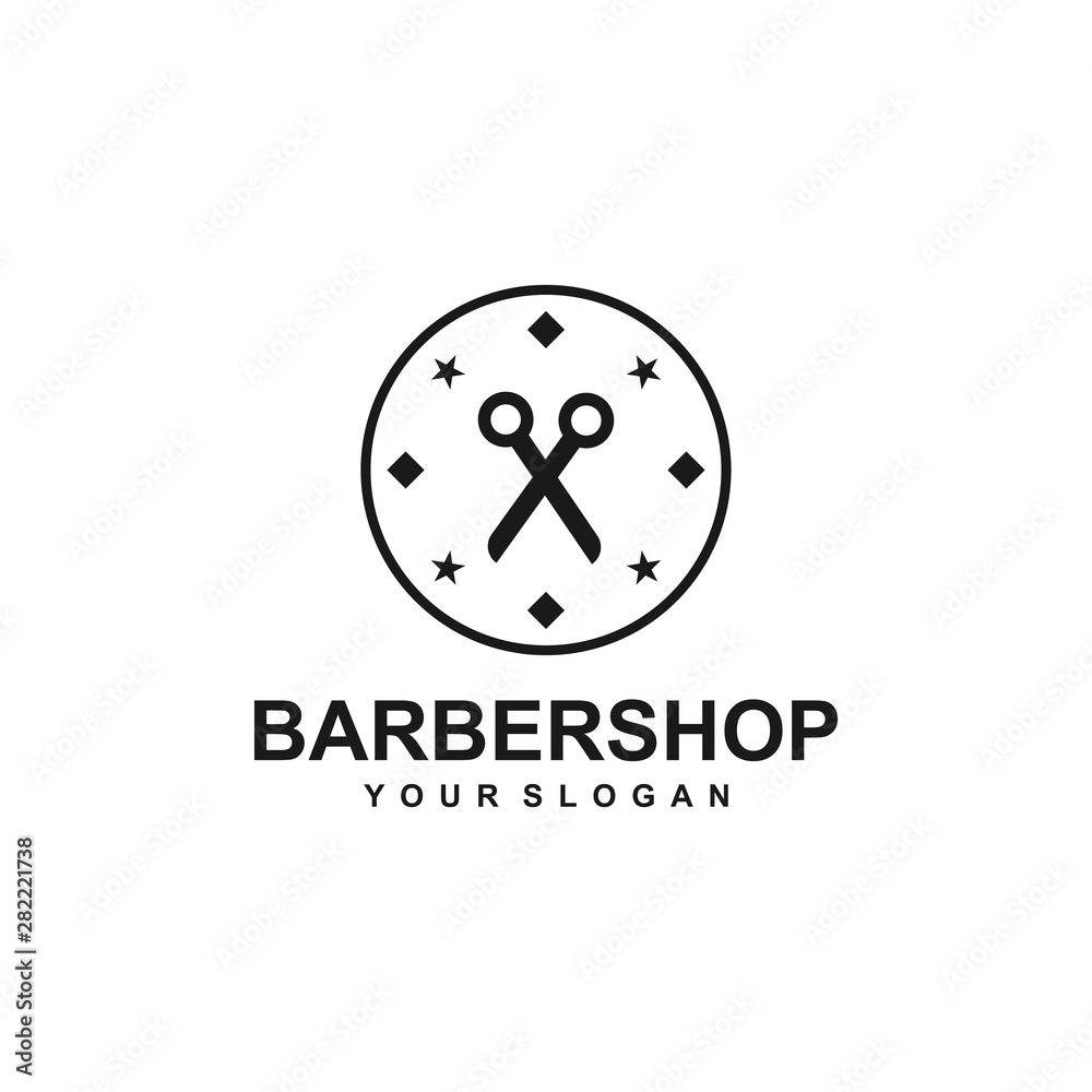 Barber shop logo template design vector, hair cut Barber shop logo template design vector, hair cut
