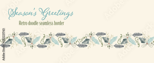 Vector winter foliage seamless border holiday seasons greetings.