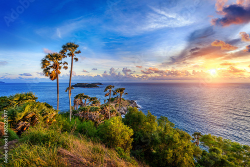 Promthep cape viewpoint at sunset in Phuket, Thailand. photo