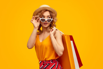 Stylish shopaholic with purchases