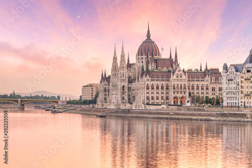 Parliament building over delta of Danube river in Budapest © f11photo