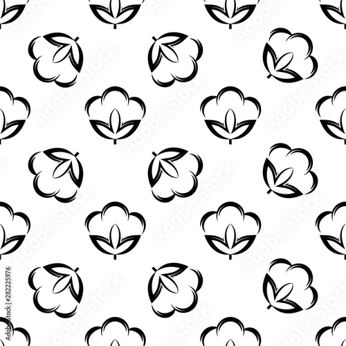 Fototapeta Naklejka Na Ścianę i Meble -  Cotton Flower Icon Seamless Pattern, Cotton Ball, Cotton Fiber Seamless Pattern