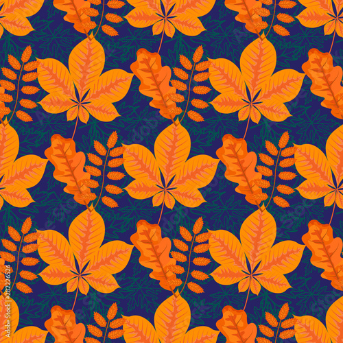 Autumn leaves, bright trace of outgoing summer, seamless pattern, vector illustration