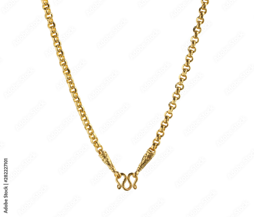 Gold necklace included clasper hook (with clipping path) isolated on white background Gold necklace included clasper hook (with clipping path) isolated on white background