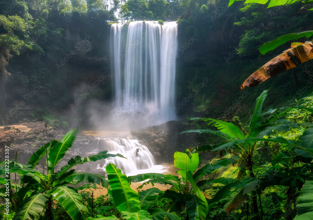 The majestic waterfalls over 90m high pour down like soft silks down the valley to create the wonderful beauty of nature in the rainforest The majestic waterfalls over 90m high pour down like soft silks down the valley to create the wonderful beauty of nature in the rainforest