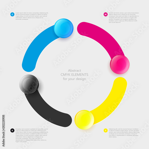 CMYK background with stripes and glossy buttons in circle shape