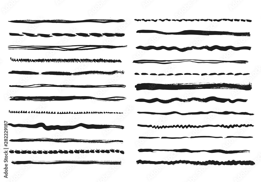 Pencil lines. Texture doodle freehand line strokes chalk scribble black line sketch grunge borders handmade vector dividers isolated. Brush grunge texture, black freehand stroke illustration
