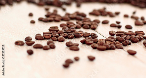 The natural grain of coffee on the wooden floor
