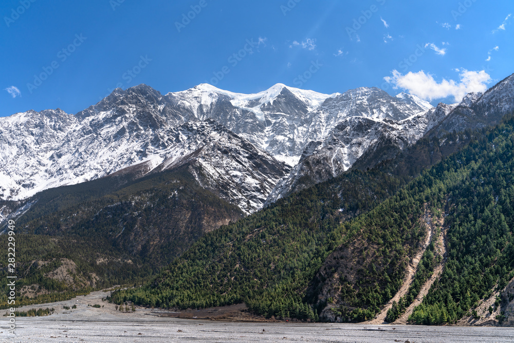 Nepal. The view on Annapurna trail track. The view on Annapurna peak