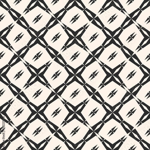 Abstract geometric seamless pattern. Square grid texture, star shapes, crosses