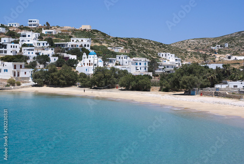 Greece, the quiet and secluded island of Donoussa. A difficult to get to destination, but well worth the effort. A view of the peaceful and beautiful town beach on a spring day.