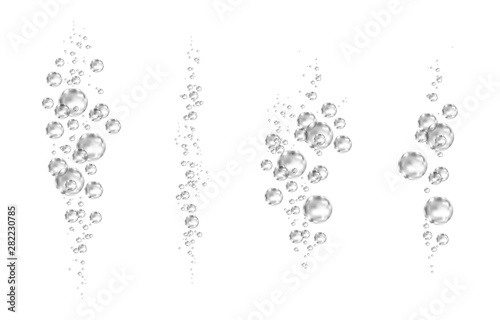 Underwater  black fizzing air bubbles on white  background.