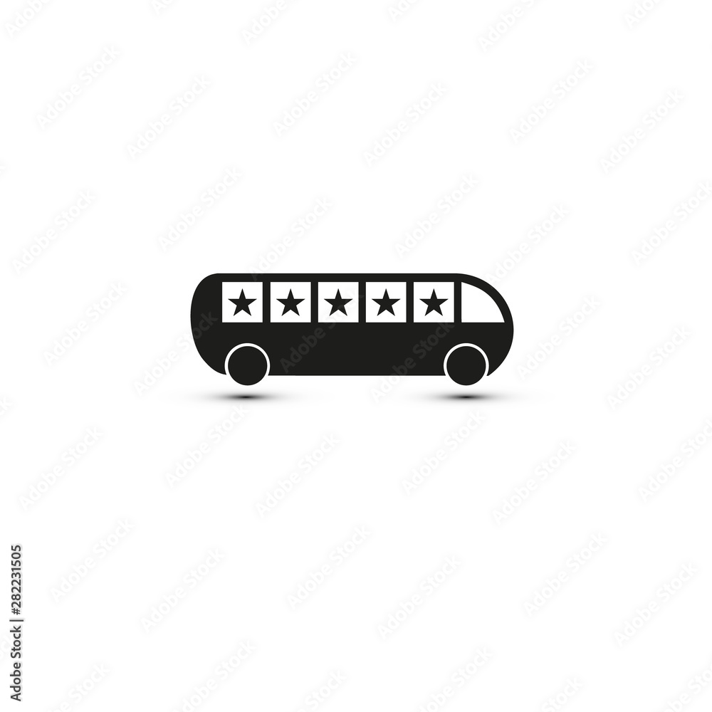 Bus and five stars icon. Trendy Bus logo concept on white background from Transportation collection. Suitable for use on web apps, mobile apps and print media Bus and five stars icon. Trendy Bus logo concept on white background from Transportation collection. Suitable for use on web apps, mobile apps and print media