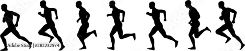 Set of silhouette sport man runs full length