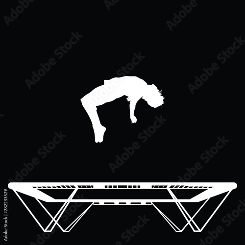 Outline of a sportsman doing backflips on a trampoline