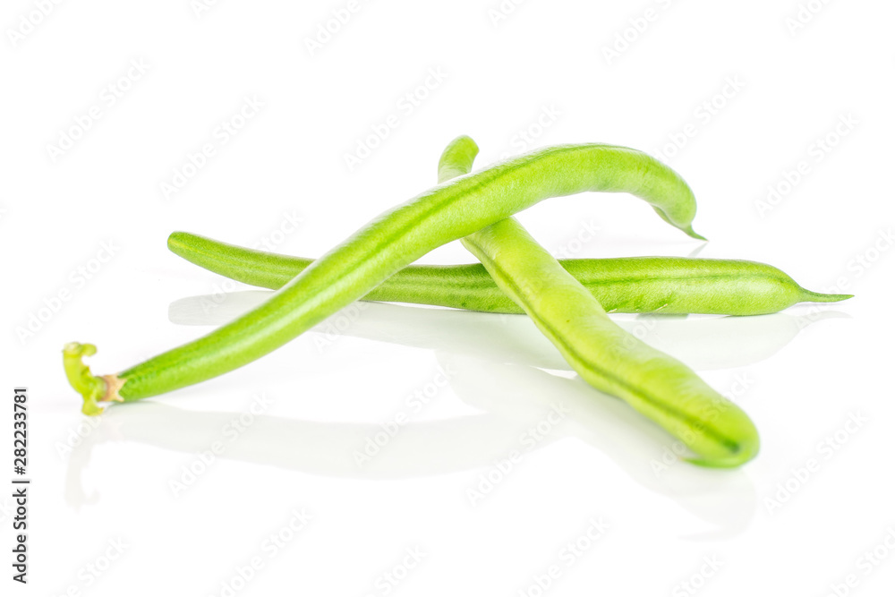 Group of three whole fresh green bean isolated on white background Group of three whole fresh green bean isolated on white background