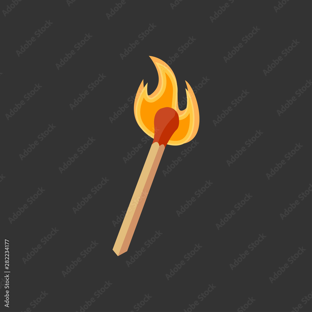 Vector illustration of a burning match in cartoon style Vector illustration of a burning match in cartoon style