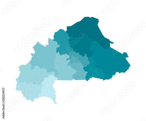 Vector isolated illustration of simplified administrative map of Burkina Faso. Borders of the regions. Colorful blue khaki silhouettes