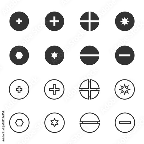 Vector illustration of top view bolts and screws