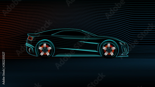Minimalistic design sport car in motion. Vector illustration.