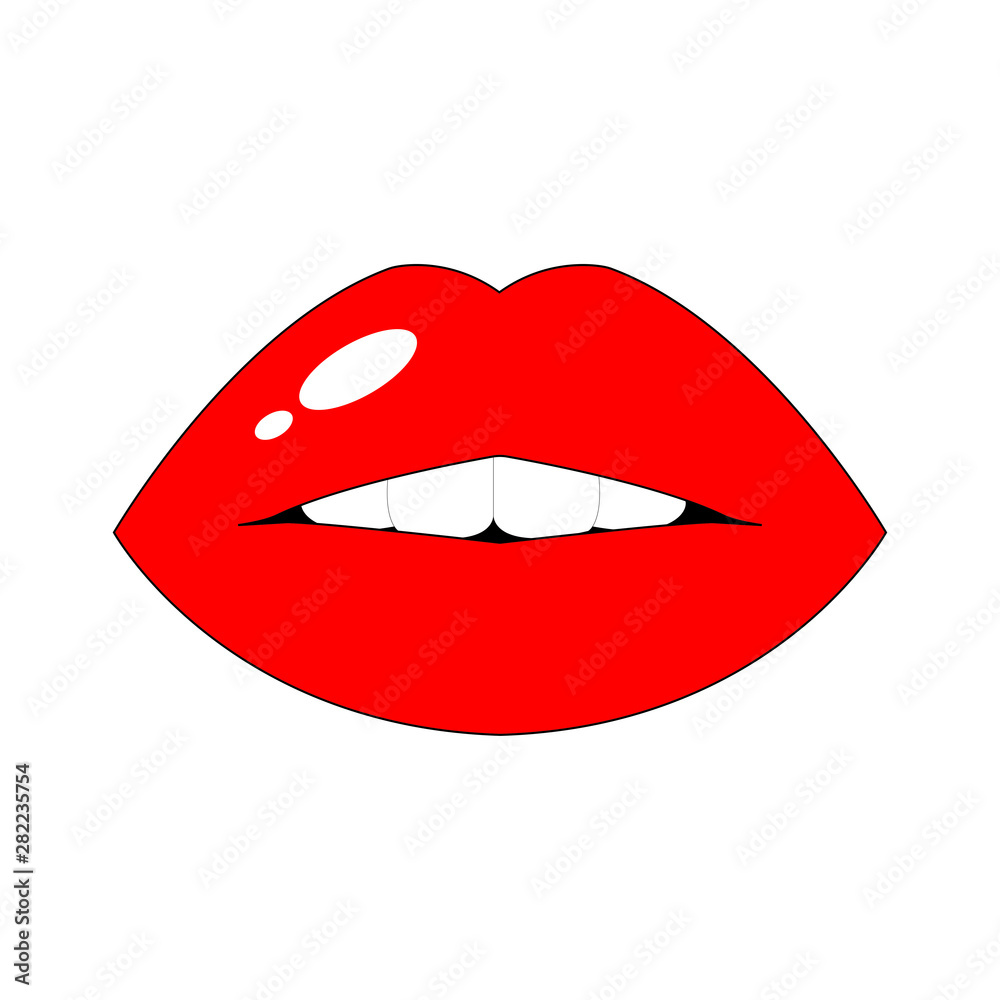 Beautiful famale red lips kiss isolated on the white background
