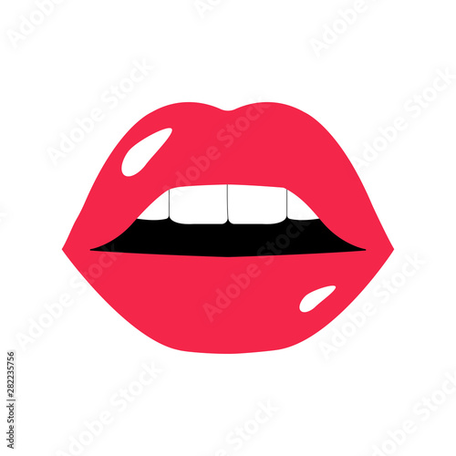 Beautiful famale red lips kiss isolated on the white background
