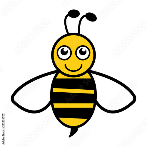Lovely simple design of a yellow and black bee on a white background