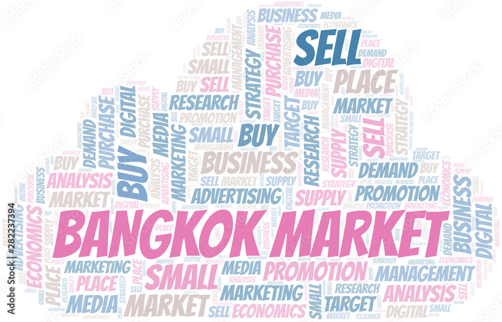 Bangkok Market word cloud. Vector made with text only.