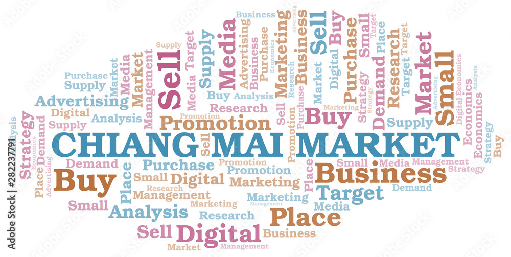 Chiang Mai Market word cloud. Vector made with text only.