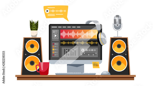 Sound production concept. Music industry, sound recording