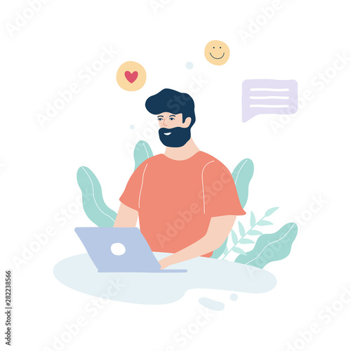 Man chatting in laptop computer