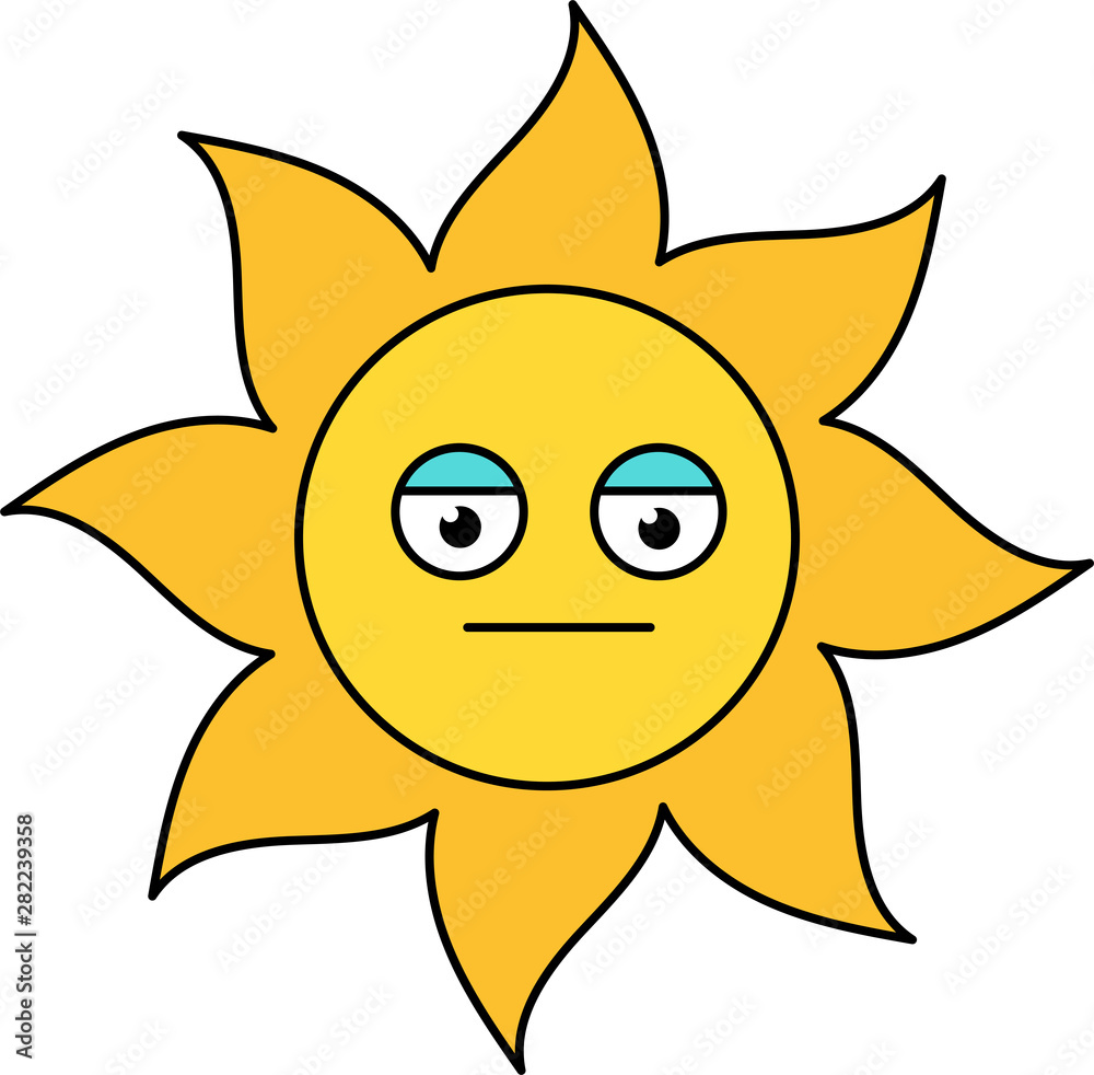 Poker face sun emoji outline illustration Poker face sun emoji outline illustration