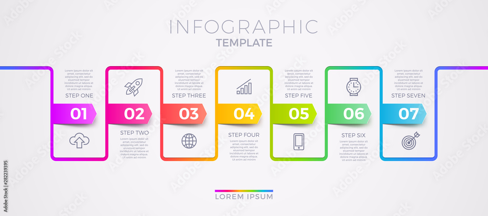 Vetor de Infographic template design with business icons. Flow chart ...