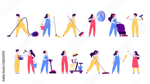 Cleaning service set. Collection of woman in uniform