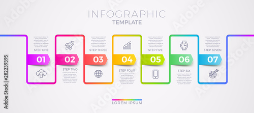 Infographic template design with business icons. Flow chart witn seven options or steps. Infographic business concept. Design for presentation, promotion, workflow layout, diagram, annual report & etc