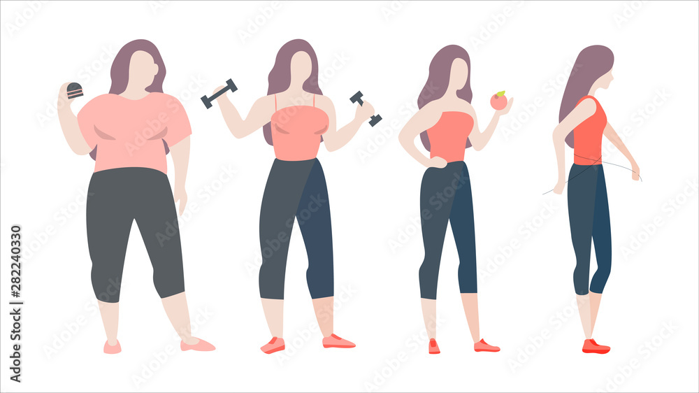 From fat to fit concept. Woman with obesity