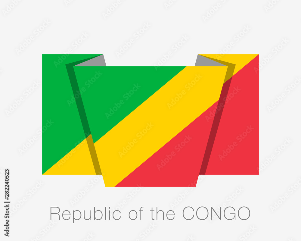 Fototapeta premium Flag of Republic of the Congo. Flat Icon Waving Flag with Country Name on White