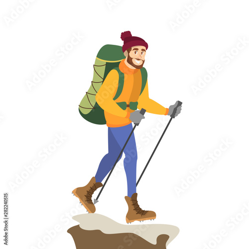 Man mountain climber in special winter clothes