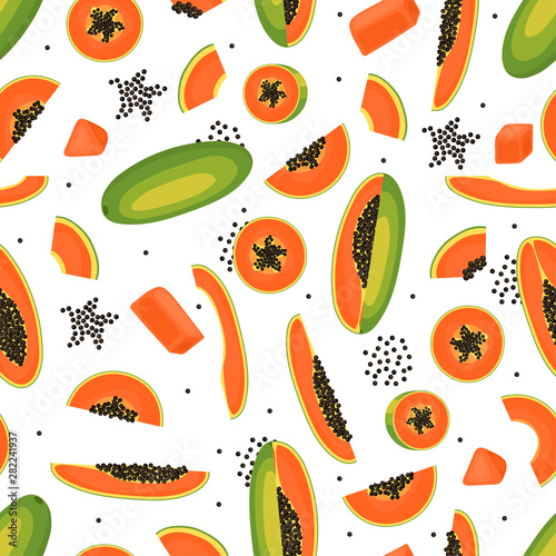 Papaya seamless pattern. Vegetarian background.