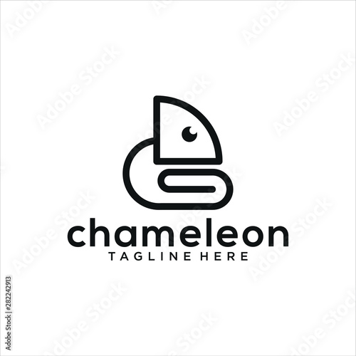 chameleon creative logo and paper clip in line art style