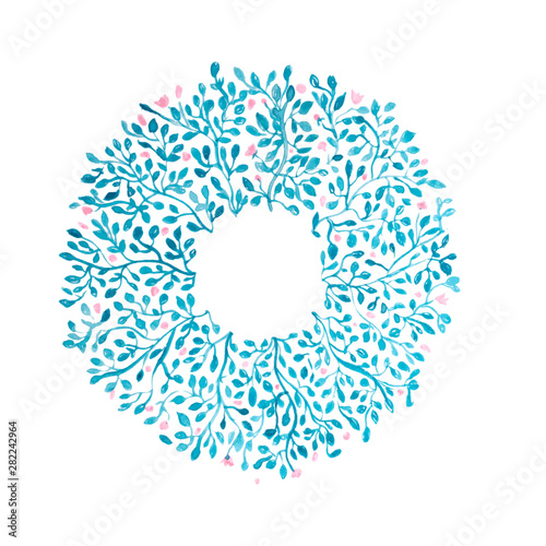 flowers green circle watercolor art vector