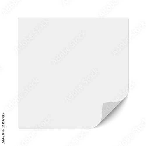 A sheet of note paper with a bent right bottom corner. Vector illustration.